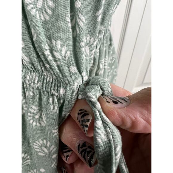 As U Wish Green White Boho Sleeveless Ruffle Wide Leg Jumpsuit Medium Summer - Picture 6 of 9